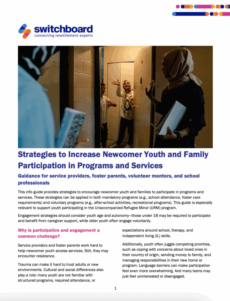 Strategies to Increase Newcomer Youth and Family Participation in Programs and Services